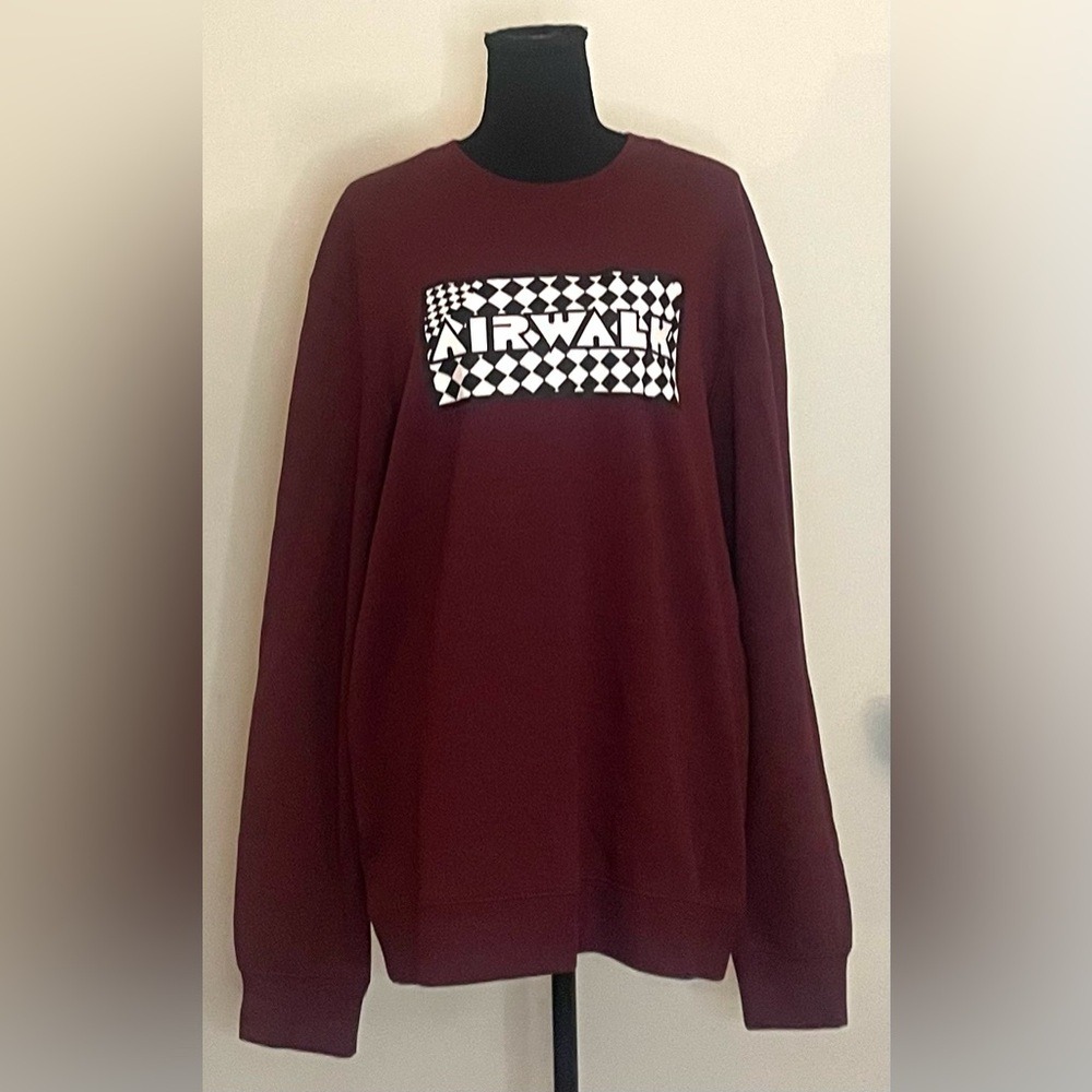 Airwalk Mens Burgundy Checkered Logo Graphic Crewneck Sweatshirt XL Pullover - Picture 2 of 6